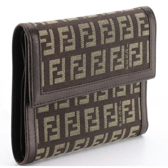 Fendi Trifold Wallet in Brown FF Zucca Jacquard Canvas with Leather Trim - Picture 2 of 10